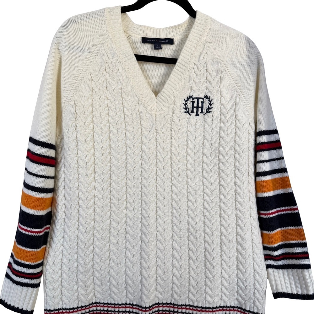 Tommy Hilfiger Cream Cable Knit Sweater Preppy